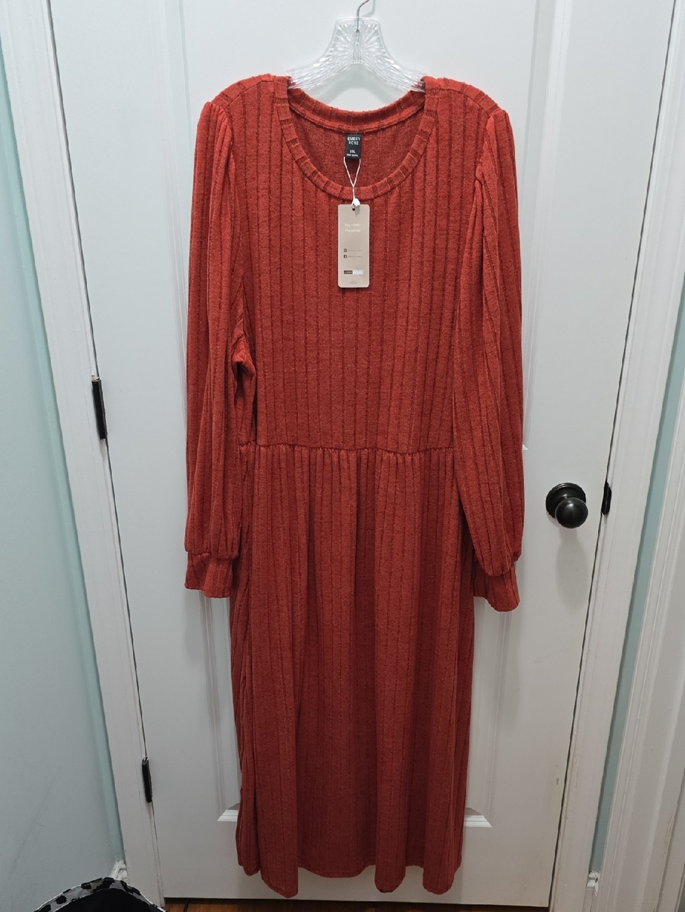 Rust Ribbed Maxi Dress with Long Sleeves - Emery Rose Size 5X